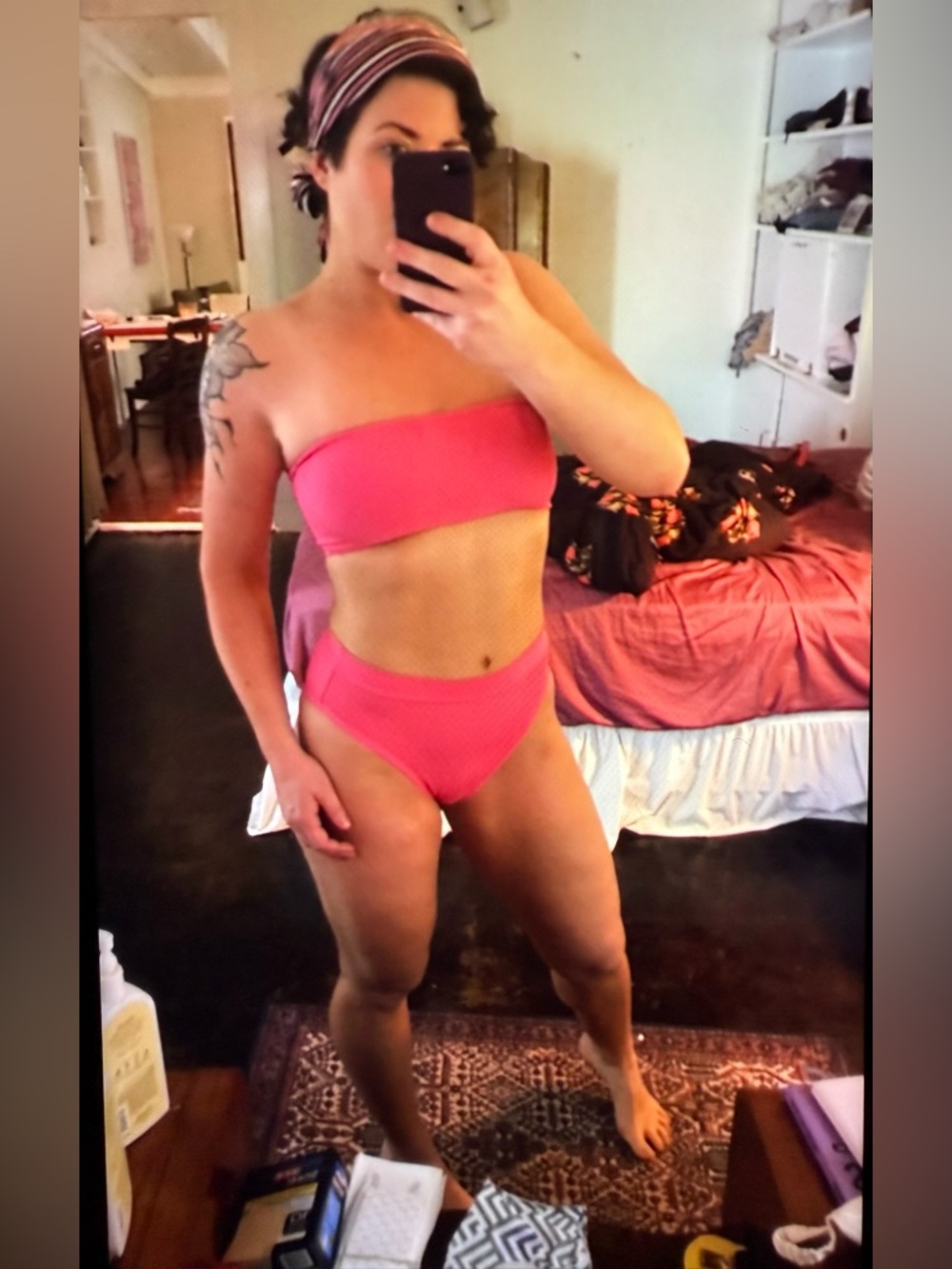 L*SPACE Frenchi Beach Wave Bandeau Bubblegum Pink Bikini Set L